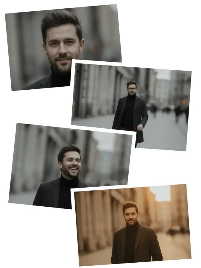 A Cascade collage: 4 photographs of the same person laid out on one sheet