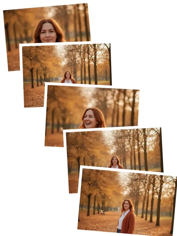 A Diagonal collage: 5 photographs of the same person laid out on one sheet
