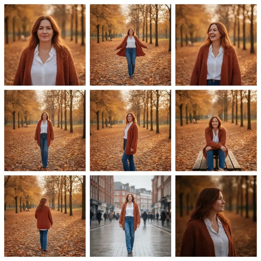 A Nine collage: 9 photographs of the same person laid out on one sheet