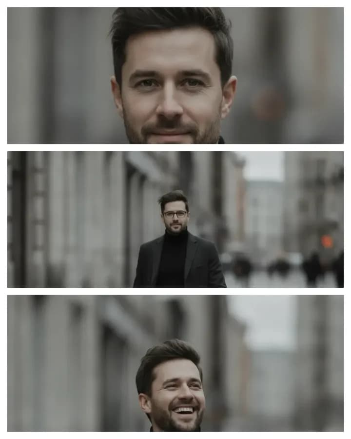 A Stack collage: 3 photographs of the same person laid out on one sheet